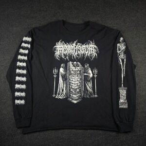 Mortiferum Long Sleeve Black Graphic T-Shirt Skeleton Macabre Art Men's XL